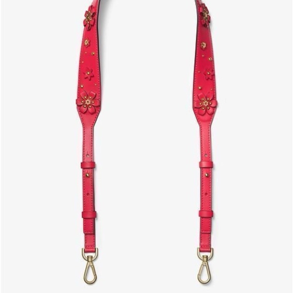 Michael Kors Floral Embellished Leather Shoulder Strap Deep Pink/Gold - Picture 3 of 6